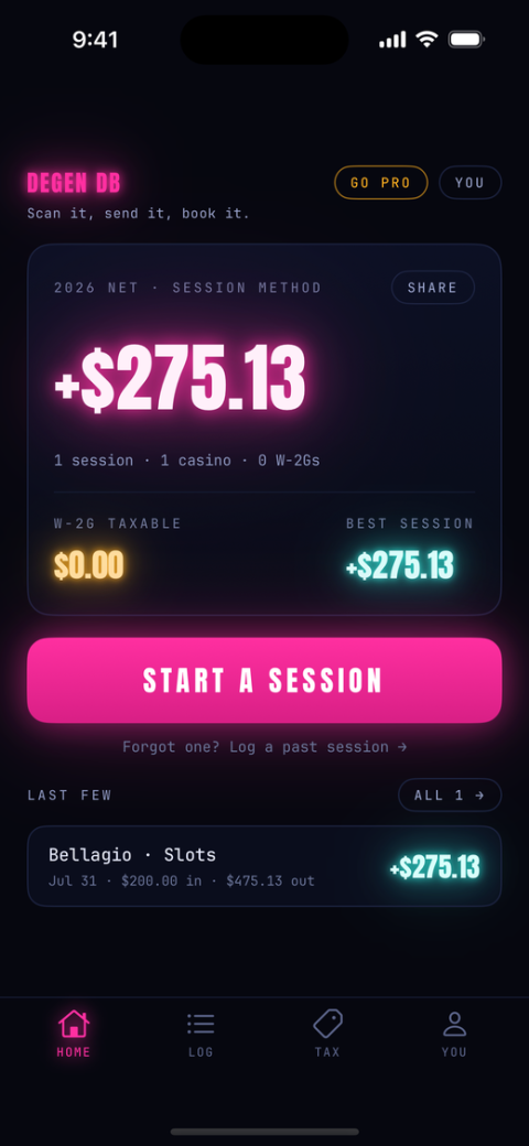 Degen Dashboard app home screen